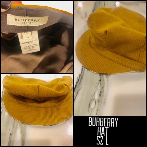 Authentic Burberry Gold/Camel Wool Cap Hat with Plaid Trim - Picture 11 of 11